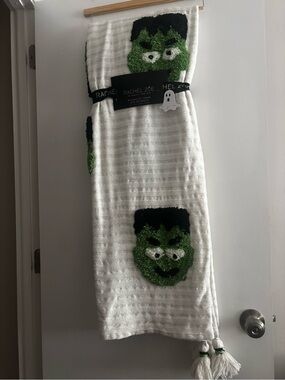 Rachel Zoe Halloween White Throw blanket with Green Frankenstein
